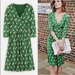 Boden Green and White Long Sleeve Dress